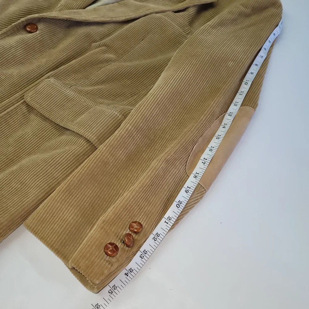Vintage Mens Corduroy Blazer Camel‎ Sport Coat 44R Brown Elbow Patches Burdines